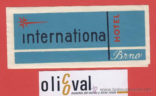 Etiquetas antiguas: ETIQUETA HOTEL -CHESCOLOVAQUIA- REPUBLICA CHECA-HOTEL INTERNACIONAL-BRNO-HUECO-134X55mm