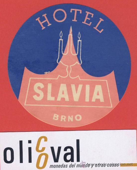 Etiquetas antiguas: ETIQUETA HOTEL -CHESCOLOVAQUIA- REPUBLICA CHECA-HOTEL SLAVIA -BRNO-HUECO-75 mm