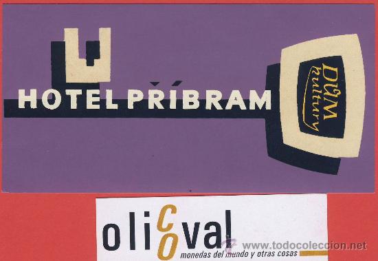 Etiquetas antiguas: ETIQUETA HOTEL -CHESCOLOVAQUIA- REPUBLICA CHECA-HOTEL PRIBRAM-DATADA-HULTURY-HUECO-135X 68 mm
