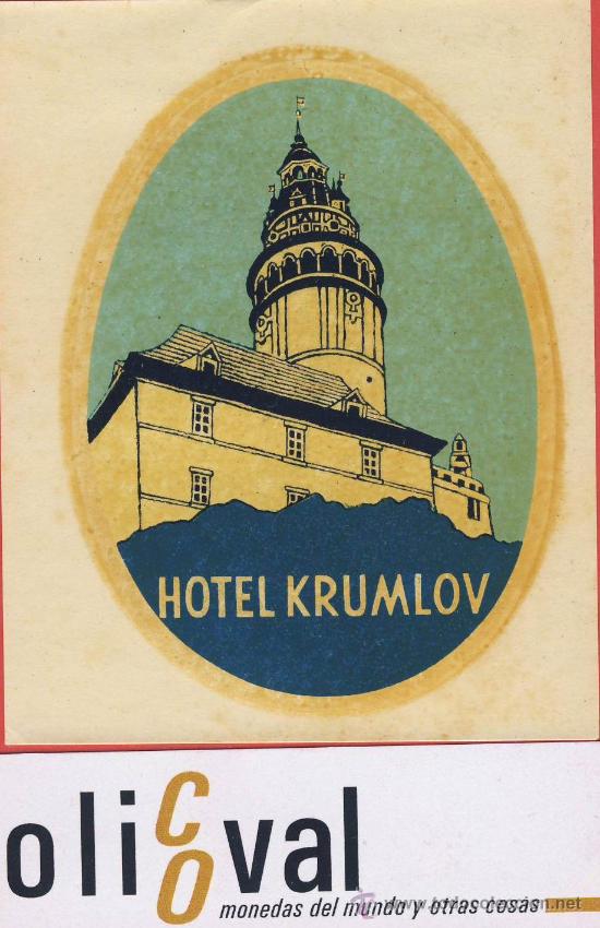 Etiquetas antiguas: ETIQUETA HOTEL -CHESCOLOVAQUIA- REPUBLICA CHECA-HOTEL  KRUMLOV--HUECO- OVAL 83 mm