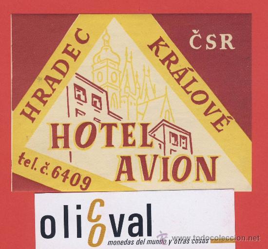 Etiquetas antiguas: ETIQUETA HOTEL -CHESCOLOVAQUIA- REPUBLICA CHECA-HOTEL AVION -HRADEC-DATADA-HUECO-100 mm