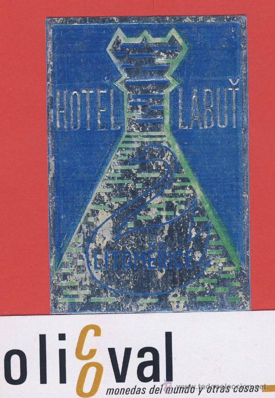Etiquetas antiguas: ETIQUETA HOTEL -CHESCOLOVAQUIA- REPUBLICA CHECA-HOTEL LABUT-AZUL -LIBEREC-TERMO-55X 80mm