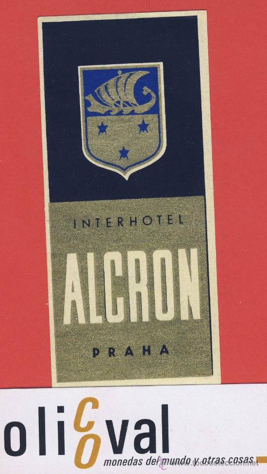 Etiquetas antiguas: ETIQUETA HOTEL -CHESCOLOVAQUIA- REPUBLICA CHECA-HOTEL ALCRON- PRAHA -HUECO 43 X 104 mm