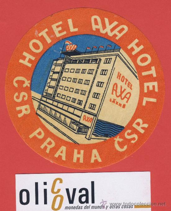 Etiquetas antiguas: ETIQUETA HOTEL -CHESCOLOVAQUIA- REPUBLICA CHECA-HOTEL AXA- PRAHA -HUECO - 88 mm