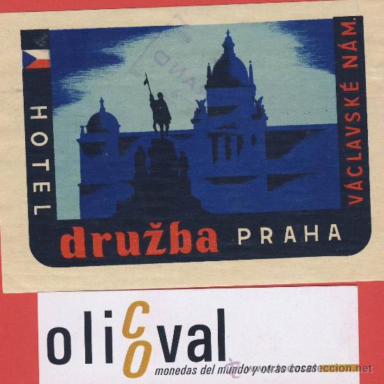 Etiquetas antiguas: ETIQUETA HOTEL -CHESCOLOVAQUIA- REPUBLICA CHECA-HOTEL DRUZBA - PRAHA  - 110X72  mm