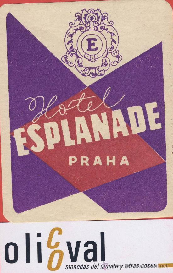Etiquetas antiguas: ETIQUETA  HOTEL -CHESCOLOVAQUIA-REPUBLICA CHECA-HOTEL ESPLANADE-PRAHA  -IHUECO-LUSTRACION-80X100  mm