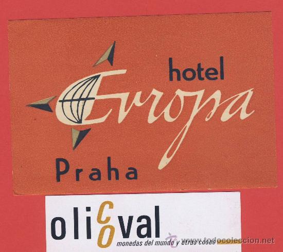 Etiquetas antiguas: ETIQUETA  HOTEL -CHESCOLOVAQUIA-REPUBLICA CHECA-HOTEL EUROPA-PRAHA  -HUECO-ILUSTRACION-115X45  mm