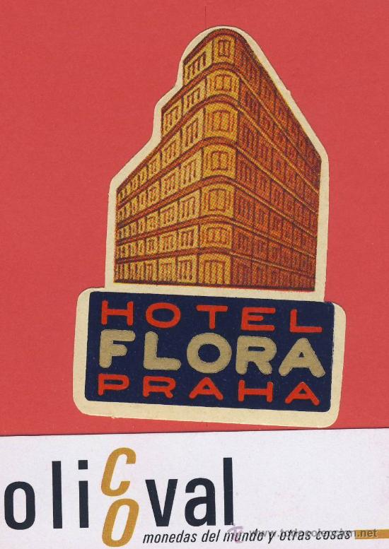 Etiquetas antiguas: ETIQUETA  HOTEL -CHESCOLOVAQUIA-REPUBLICA CHECA-HOTEL FLORA-PRAHA  -HUECO-ILUSTRACION-90 mm