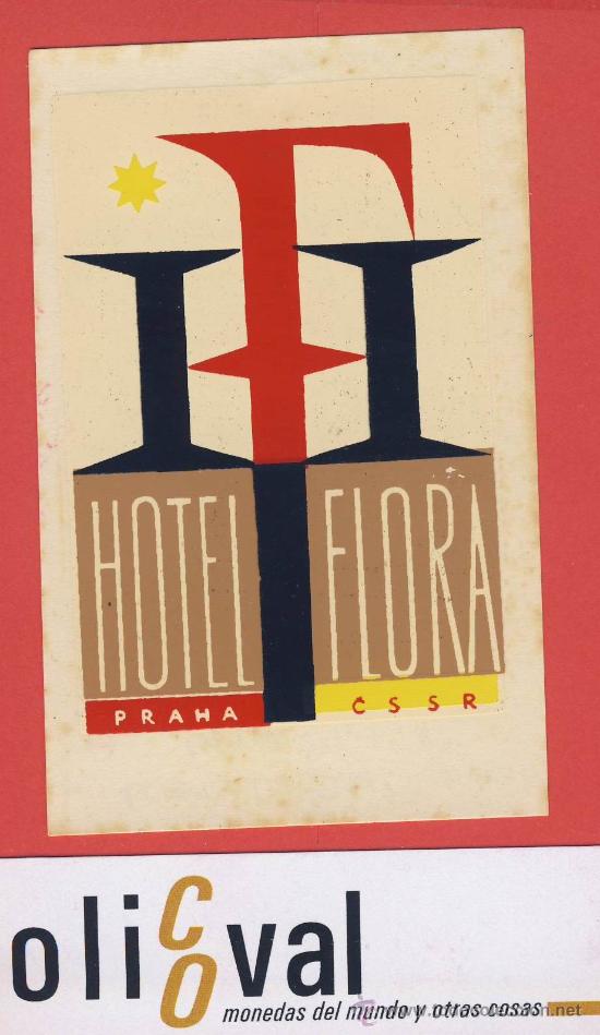 Etiquetas antiguas: ETIQUETA  HOTEL -CHESCOLOVAQUIA-REPUBLICA CHECA-HOTEL FLORA-PRAHA  --ILUSTRACION-85 X 105mm