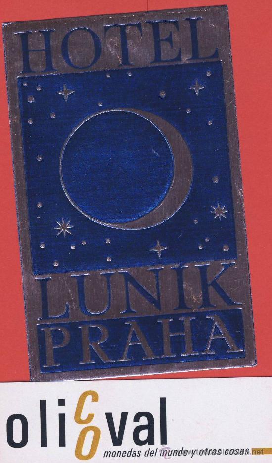 Etiquetas antiguas: ETIQUETA HOTEL -CHESCOLOVAQUIA-REPUBLICA CHECA-HOTEL LUNIK-PRAHA - METALIZADA-55X90 mm