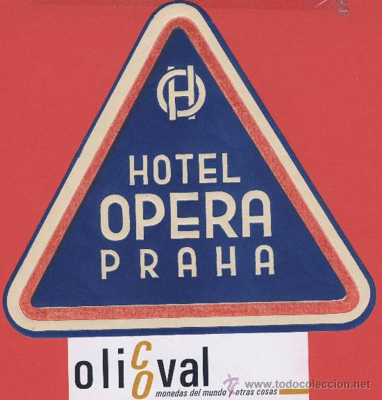 Etiquetas antiguas: ETIQUETA  HOTEL -CHESCOLOVAQUIA-REPUBLICA CHECA-HOTEL  OPERA -PRAHA - ILUSTRACION-115 X 125  mm
