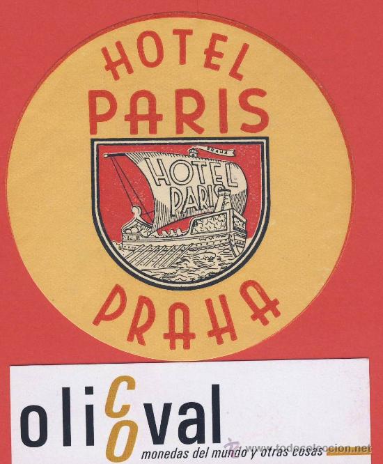 Etiquetas antiguas: ETIQUETA HOTEL -CHESCOLOVAQUIA-REPUBLICA CHECA -HOTEL PARIS -PRAHA - ILUSTRACION-80X95 mm