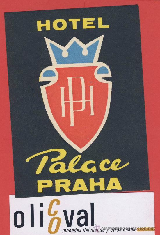 Etiquetas antiguas: ETIQUETA HOTEL -CHESCOLOVAQUIA-REPUBLICA CHECA -HOTEL PALACE -PRAHA - ILUSTRACION-78X105 mm