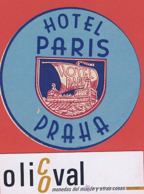 Etiquetas antiguas: ETIQUETA HOTEL -CHESCOLOVAQUIA-REPUBLICA CHECA -HOTEL PARIS -PRAHA - ILUSTRACION-80 mm