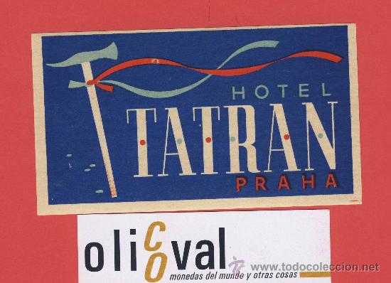 Etiquetas antiguas: ETIQUETA HOTEL -CHESCOLOVAQUIA-REPUBLICA CHECA -HOTEL TATRAN-PRAHA -ILUSTRACION-105X60 mm