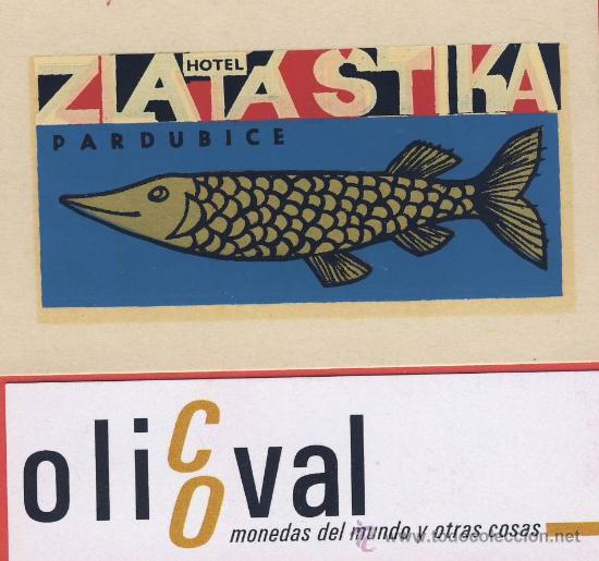 Etiquetas antiguas: ETIQUETA HOTEL -CHESCOLOVAQUIA-REPUBLICA CHECA -HOTEL ZLATASTIKA-PARDUBICE-85 X 50 mm-