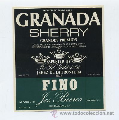 Etiquetas antiguas: ETIQUETA VINO GRANADA SHERRY.M. GIL GALAN S.A. JEREZ-FINO  (ET-238,10)