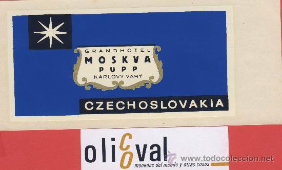 Etiquetas antiguas: ETIQUETA HOTEL -CHESCOLOVAQUIA-REPUBLICA CHECA -HOTEL MOSKVA--ILUSTRACION-160 X 75 mm