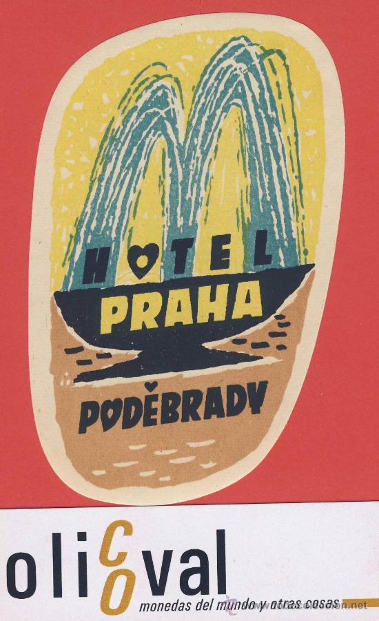 Etiquetas antiguas: ETIQUETA  HOTEL -CHESCOLOVAQUIA-REPUBLICA CHECA -HOTEL PRAHA-PODEBRADY -TROQUEL-105 mm