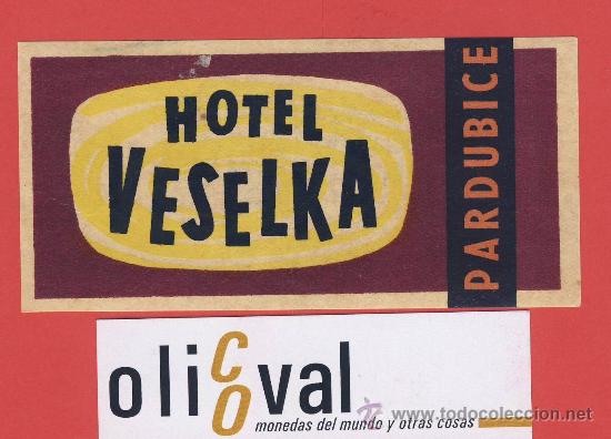 Etiquetas antiguas: ETIQUETA  HOTEL -CHESCOLOVAQUIA-REPUBLICA CHECA -HOTEL VESELKA-PARDUBICE -105X50 mm