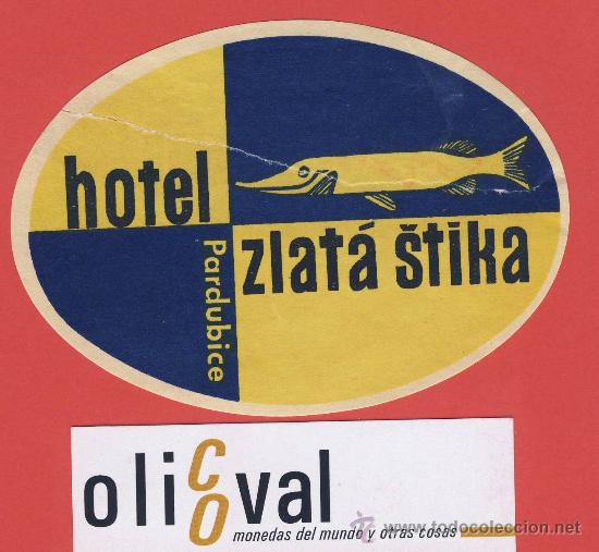 Etiquetas antiguas: ETIQUETA HOTEL -CHESCOLOVAQUIA-REPUBLICA CHECA -HOTEL ZLAT&Aacute; STIKA-PARDUBICE -105 mm