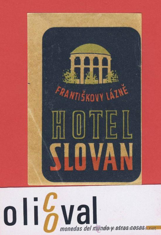 Etiquetas antiguas: Etiqueta Hotel-CHESCOLOVAQUIA-REPUBLICA CHECA-HOTEL SLOVAN-ILUSTRACION HUECO--45X 85 mm