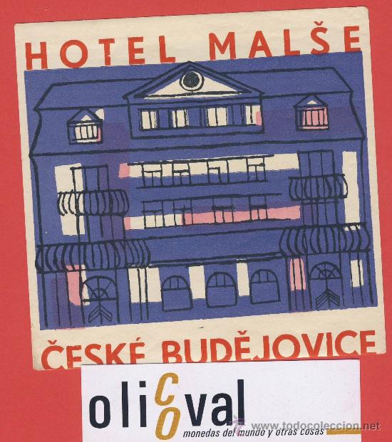 Etiquetas antiguas: Etiqueta Hotel-CHESCOLOVAQUIA-REPUBLICA CHECA -HOTEL MALSE ILUSTRACION-BUD&Eacute;JOVICE-105X102 mm