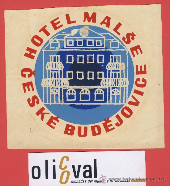 Etiquetas antiguas: Etiqueta Hotel-CHESCOLOVAQUIA-REPUBLICA CHECA -HOTEL MALSE ILUSTRACION-BUD&Eacute;JOVICE-105X102 mm