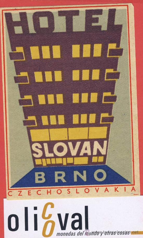 Etiquetas antiguas: Etiqueta Hotel-CHESCOLOVAQUIA-REPUBLICA CHECA -HOTEL SLOVAN -BRNO-75X110 mm