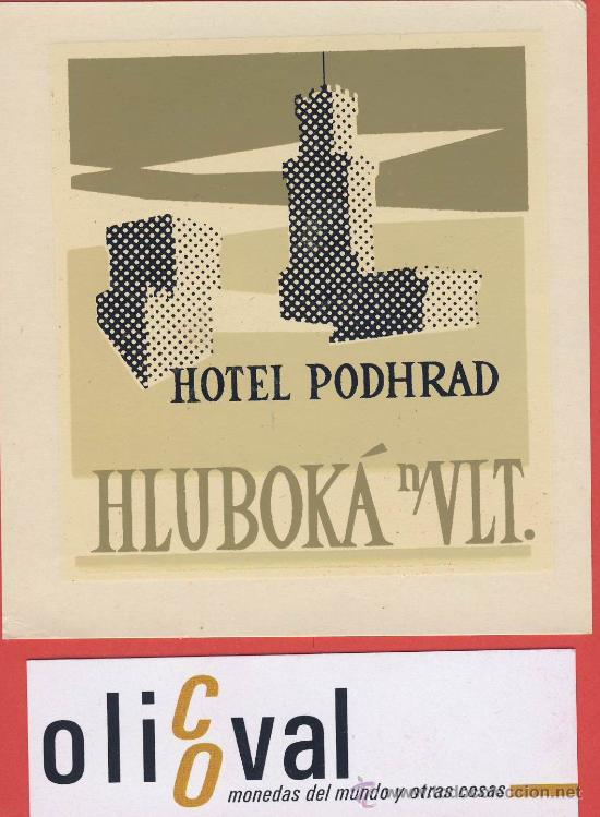 Etiquetas antiguas: Etiqueta Hotel-CHESCOLOVAQUIA-REPUBLICA CHECA -HOTEL  PODHRAD-HLUBOK&Aacute;--90X95 mm