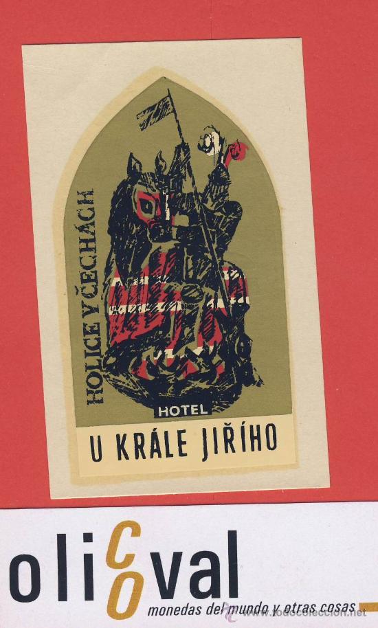 Etiquetas antiguas: Etiqueta Hotel -CHESCOLOVAQUIA-REPUBLICA CHECA-HOTEL &Uacute; KRALE JIRIHO -HOLICE.  ILUSTRACION-105X 83 m