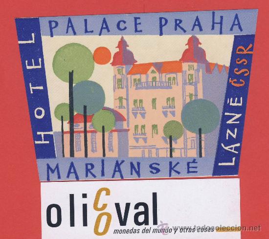 Etiquetas antiguas: Etiqueta Hotel -CHESCOLOVAQUIA-REPUBLICA CHECA-HOTEL PALACE PRAHA-LAZNE.  ILUSTRACION-105X 83 m