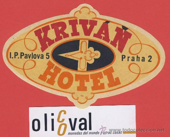 Etiquetas antiguas: Etiqueta Hotel -CHESCOLOVAQUIA-REPUBLICA CHECA-HOTEL KRIV&Aacute;N -PRAHA-2- HUECO-TROQUEL 125 m m