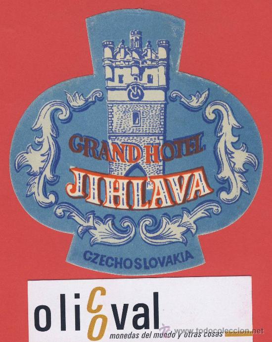 Etiquetas antiguas: Etiqueta Hotel -CHESCOLOVAQUIA-REPUBLICA CHECA-HOTEL  JIHLAVA -- ILUSTRACION TROQUEL 100 mm