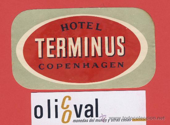 Etiquetas antiguas: Etiqueta Hotel -DINAMARCA-HOTEL TERMINUS -COPENHAGEN-HUECO 105  X  60 mm