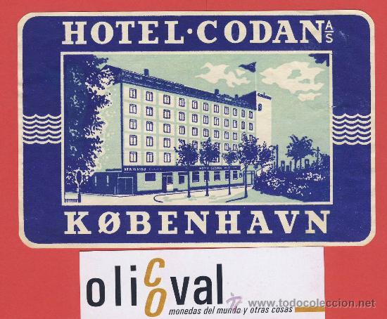 Etiquetas antiguas: Etiqueta Hotel -DINAMARCA-HOTEL  CODAN-  -KOBENHAVN-HUECO -ILUSTRACION- 120  X 80 mm