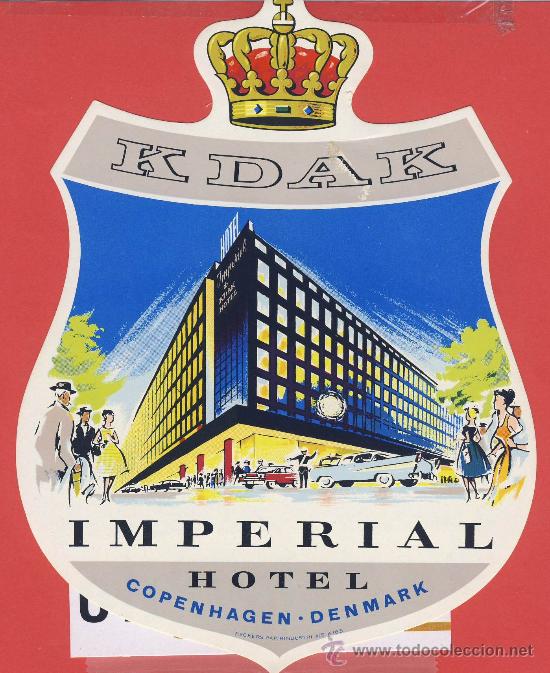 Etiquetas antiguas: Etiqueta Hotel -DINAMARCA-HOTEL  IMPERIAL  -COPENHAGEN-HUECO -ILUSTRACION COLOR P.FORMATO150 mm