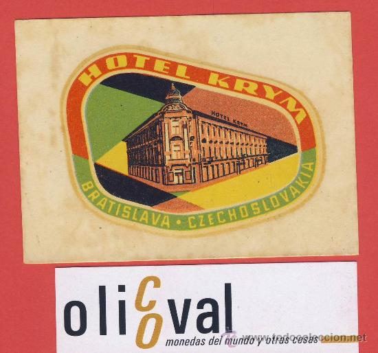 Etiquetas antiguas: Etiqueta Hotel   -  ESLOVENIA-HOTEL KRYM-  ANTES -CSSR-CHESCOLOVAQUIA-BRATISLAVA -90X65mm