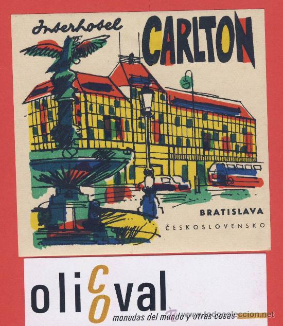 Etiquetas antiguas: ETIQUETA Hotel   -  ESLOVENIA-HOTEL CARLTON-  ANTES -CSSR-CHESCOLOVAQUIA-BRATISLAVA-85X82 mm