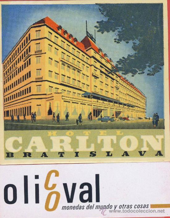 Etiquetas antiguas: ETIQUETA HOTEL  -  ESLOVENIA-HOTEL CARLTON-  ANTES -CSSR-CHESCOLOVAQUIA-BRATISLAVA-85X82 mm