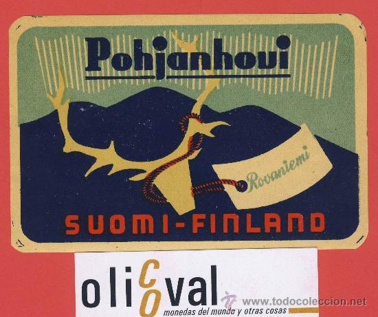 Etiquetas antiguas: ETIQUETA HOTEL  - FINLANDIA-HOTEL POHJANHOUI -SUOMI-ILUSTRACION- HUECOL-120X80 mm
