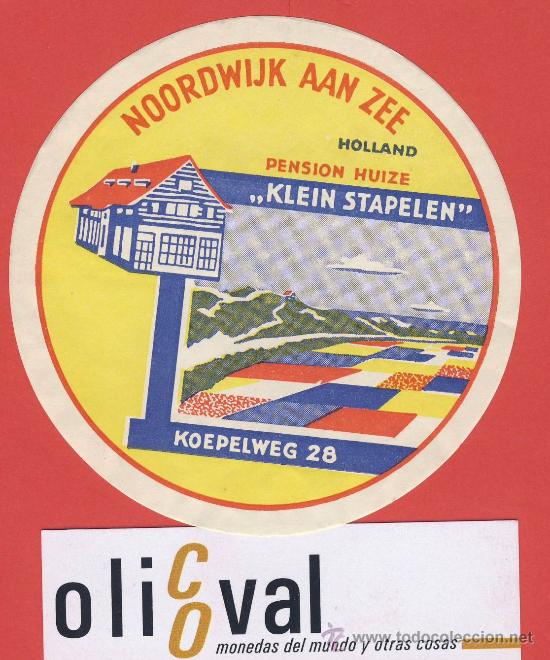 Etiquetas antiguas: ETIQUETA HOTEL  -HOLANDA-HOTEL PENSION HUIZE-NOORDWIJK AAN ZEE- -HUECO- ILUSTRACION  88 mm