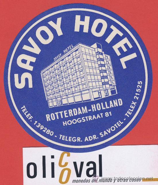 Etiquetas antiguas: ETIQUETA HOTEL - HOLANDA- HOTEL SAVOY- ILUSTRACION FOTOGRAFICA HUECO -MEDIDAS   DIAMETRO 85  mm