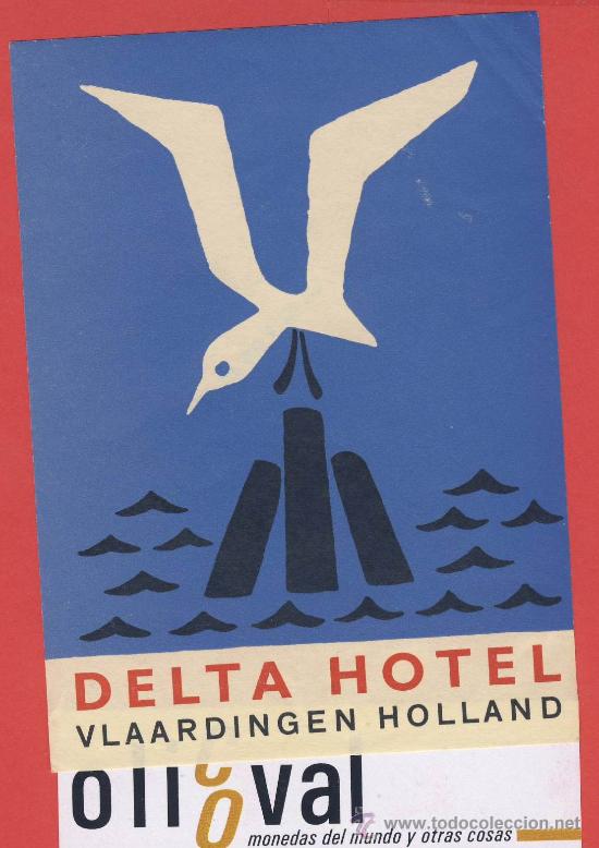 Etiquetas antiguas: ETIQUETA HOTEL - HOLANDA- DELTA HOTEL - VLAARDINGEN- ILUSTRACION  HUECO    84 X 115 mm
