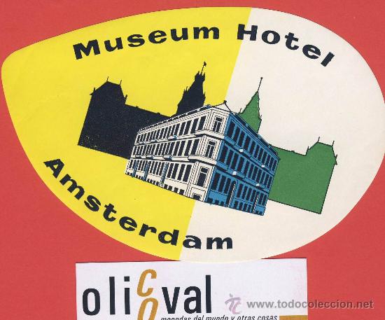 Etiquetas antiguas: ETIQUETA HOTEL - HOLANDA-  HOTEL MUSEUM-AMSTERDAM-ILUSTRACION  HUECO- OVAL 145 mm