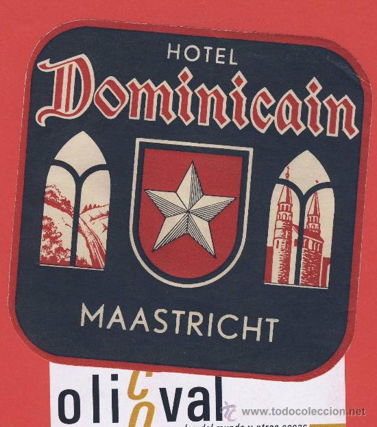 Etiquetas antiguas: ETIQUETA HOTEL - HOLANDA-  HOTEL DOMINICAIN-MAASTRICHT--ILUSTRACION   HUECO -98 X 98  mm