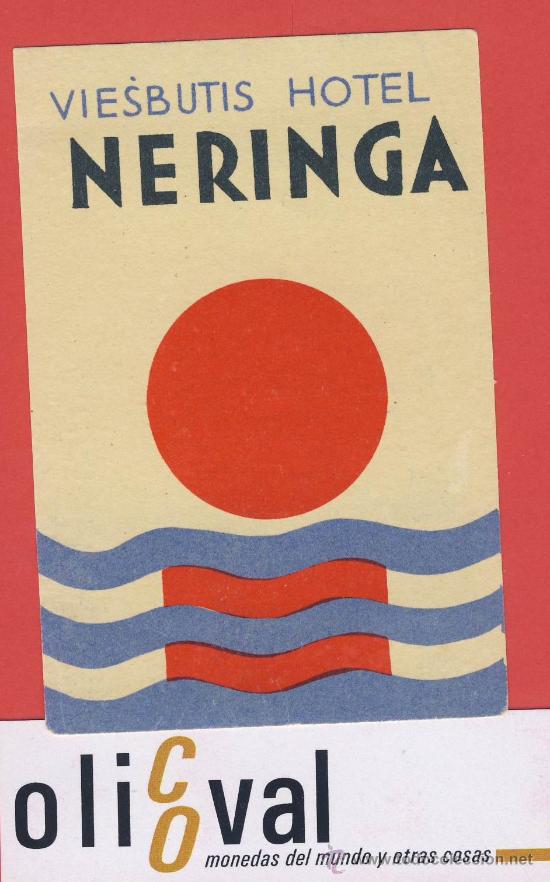 Etiquetas antiguas: Etiqueta Hotel   - LITUANIA- VISBUTIS  HOTEL   -NERINGA -ILUSTRACION BARNIZ- 66X 100    mm