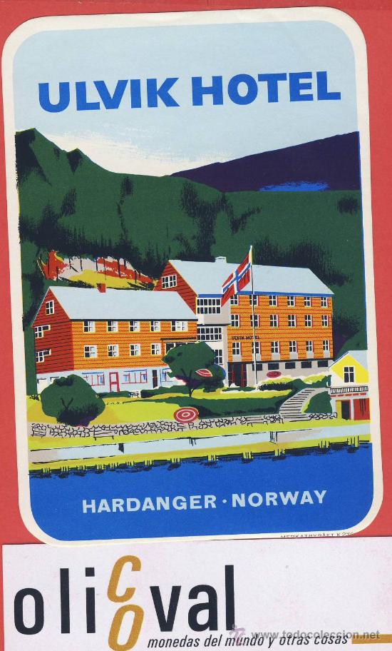 Etiquetas antiguas: Etiqueta Hotel   - NORUEGA-ULVIK  HOTEL HARDANGER  -SERIE MONTA&Ntilde;AS - 75 X 110 mm