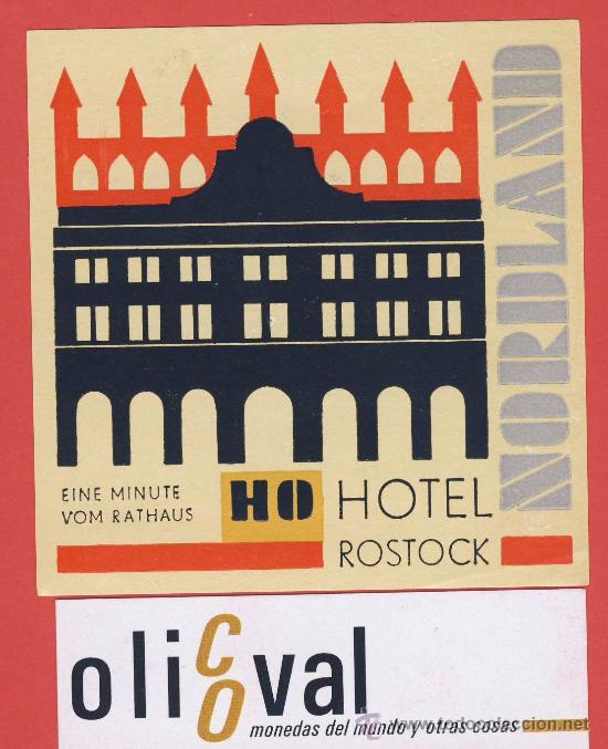 Etiquetas antiguas: Etiqueta Hotel   - NORUEGA-HOTEL ROSTOCK  -NORDLAND- -ILUSTRACION HUECO  A&Ntilde;OS 50- 85 X 85 mm
