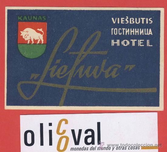 Etiquetas antiguas: Etiqueta Hotel - LITUANIA-  HOTEL SIEFUVA-VIESBUTIS  .-ILUSTRACION-AZUL-HUECO- -95 X 60 mm